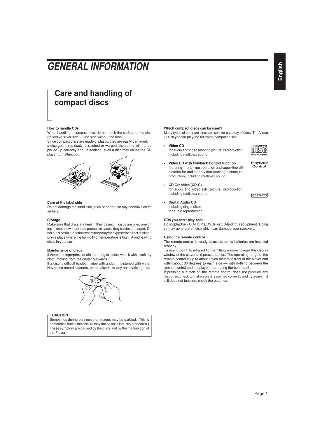 JVC XL-FV323TN manual Care and handling of compact discs 