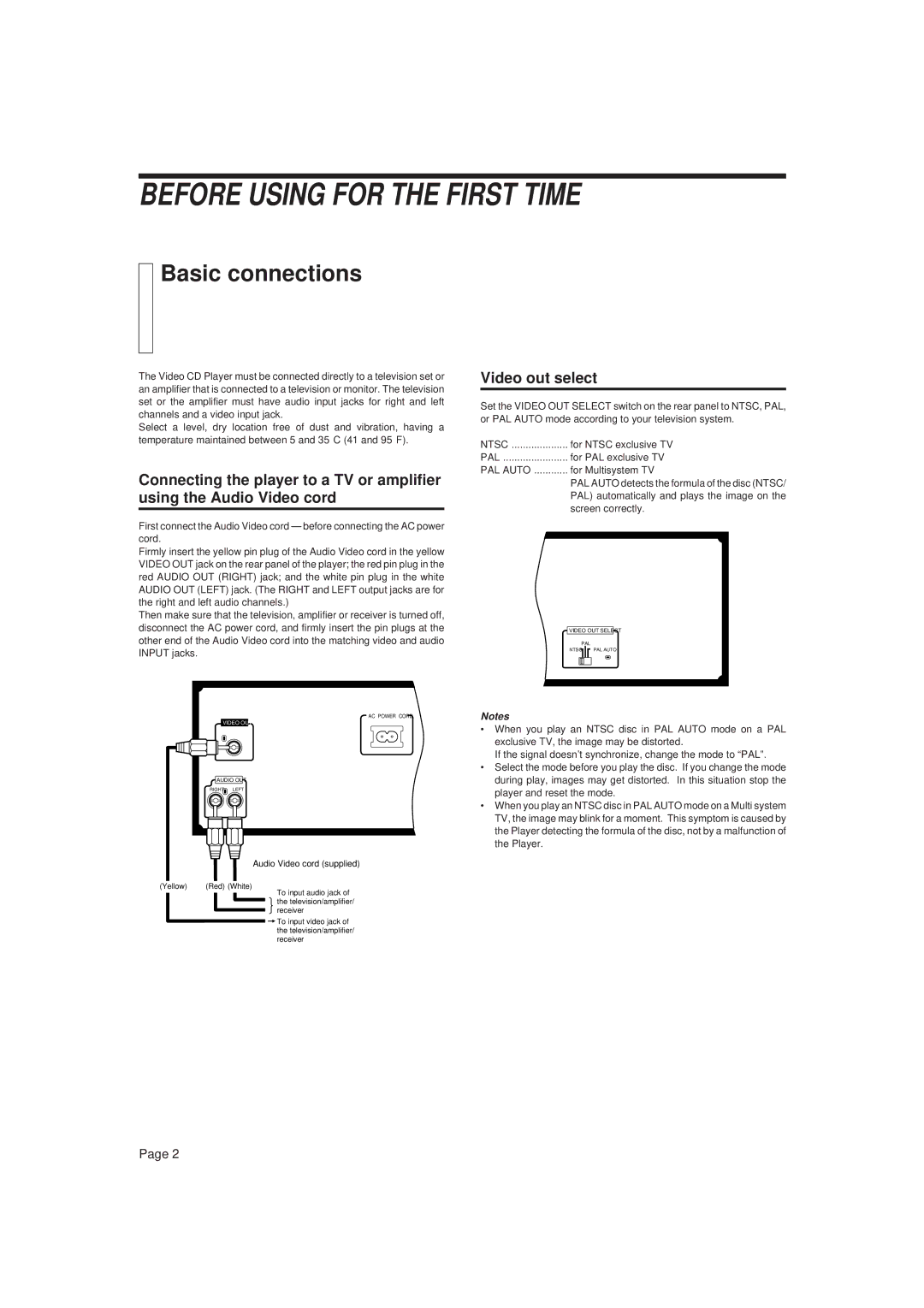 JVC XL-FV323TN manual Before Using for the First Time, Basic connections, Video out select 