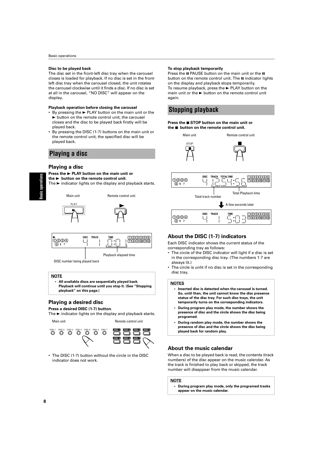 JVC XL-FZ700 manual Stopping playback, Playing a disc 