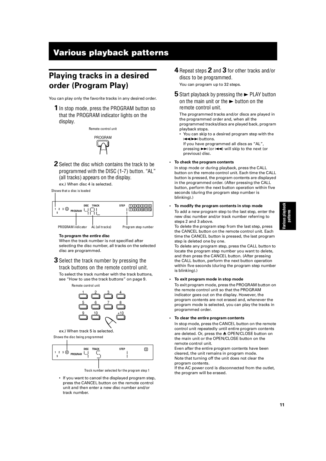 JVC XL-FZ700 manual Playing tracks in a desired order Program Play 