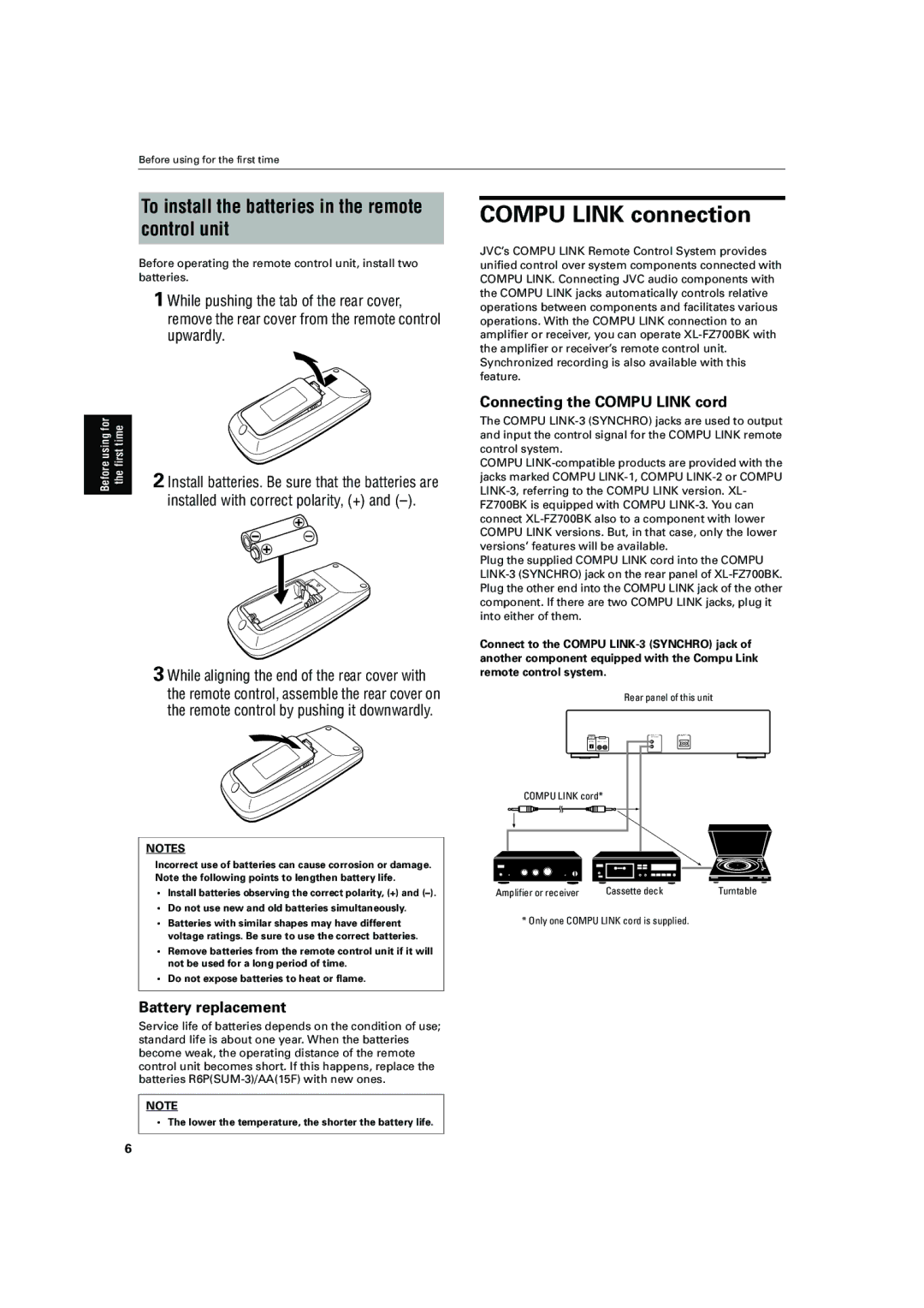 JVC XL-FZ700 manual OUT Output Optical Right Left 