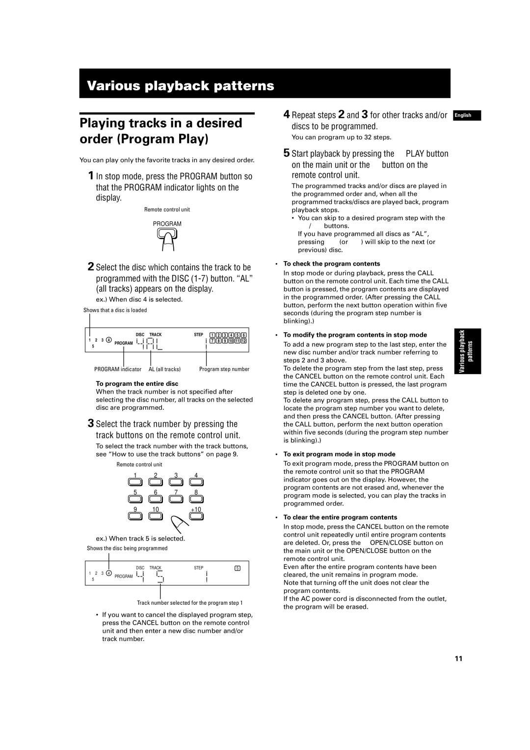 JVC XL-FZ700 manual Playing tracks in a desired, Order Program Play 