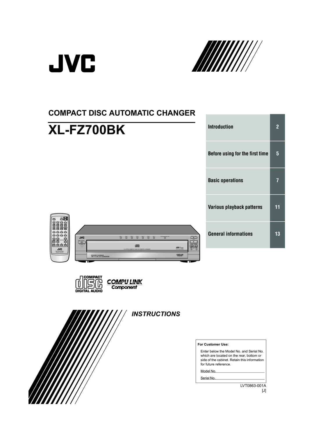 JVC XL-FZ700 manual 203$&7,6&$8720$7,&&+$1*5, Introduction, Basic operations, General informations, 16758&7,216, 6HULDO1R 