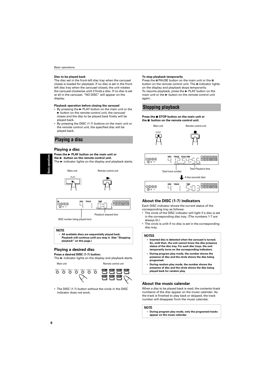 JVC XL-FZ700BK manual Stopping playback, Playing a disc 