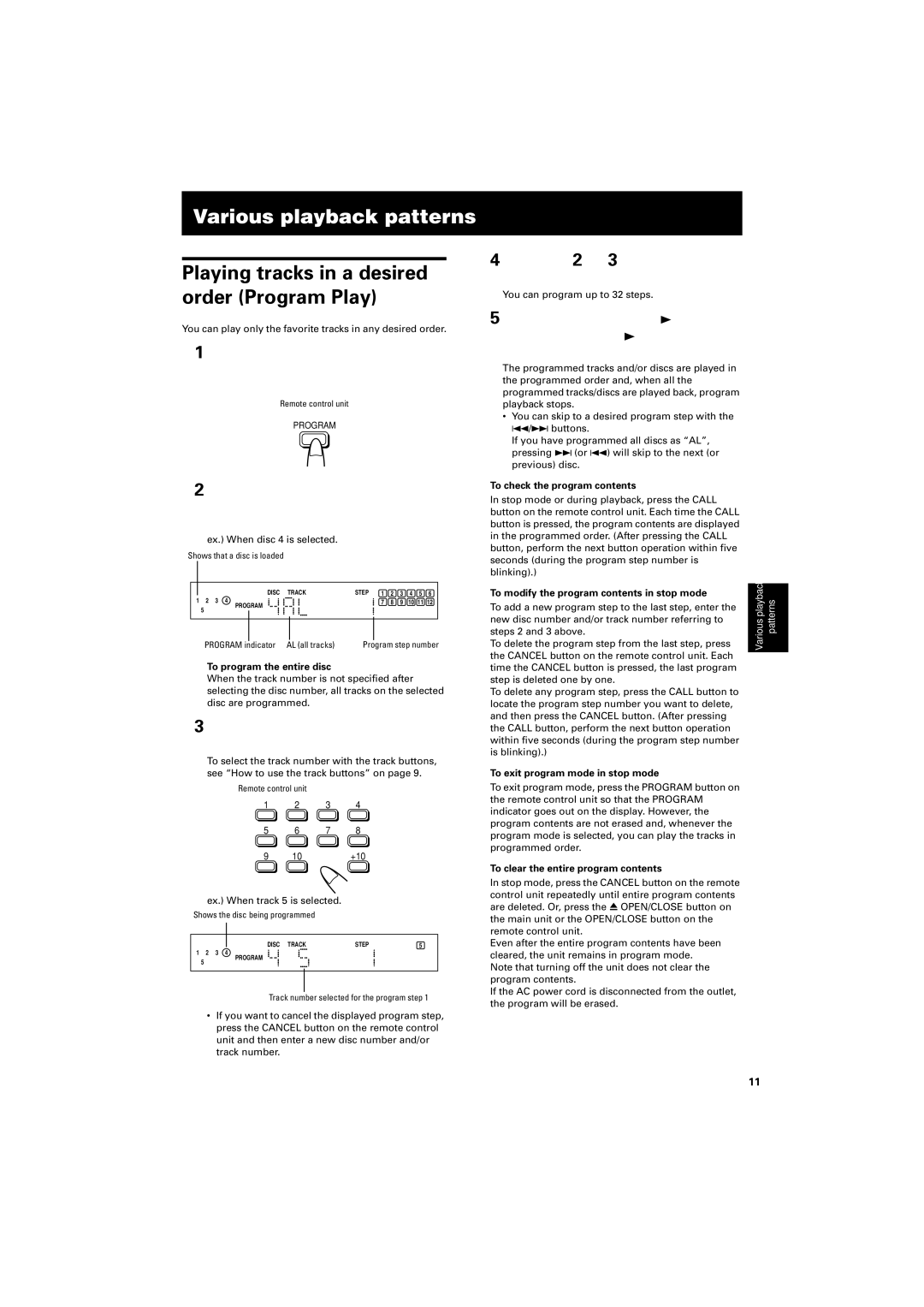 JVC XL-FZ700BK manual Various playback patterns, Playing tracks in a desired order Program Play 