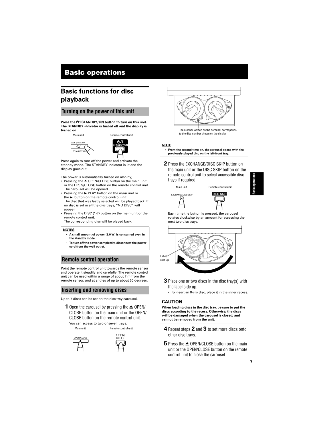 JVC XL-FZ700BK manual Basic operations, Basic functions for disc playback, Turning on the power of this unit 