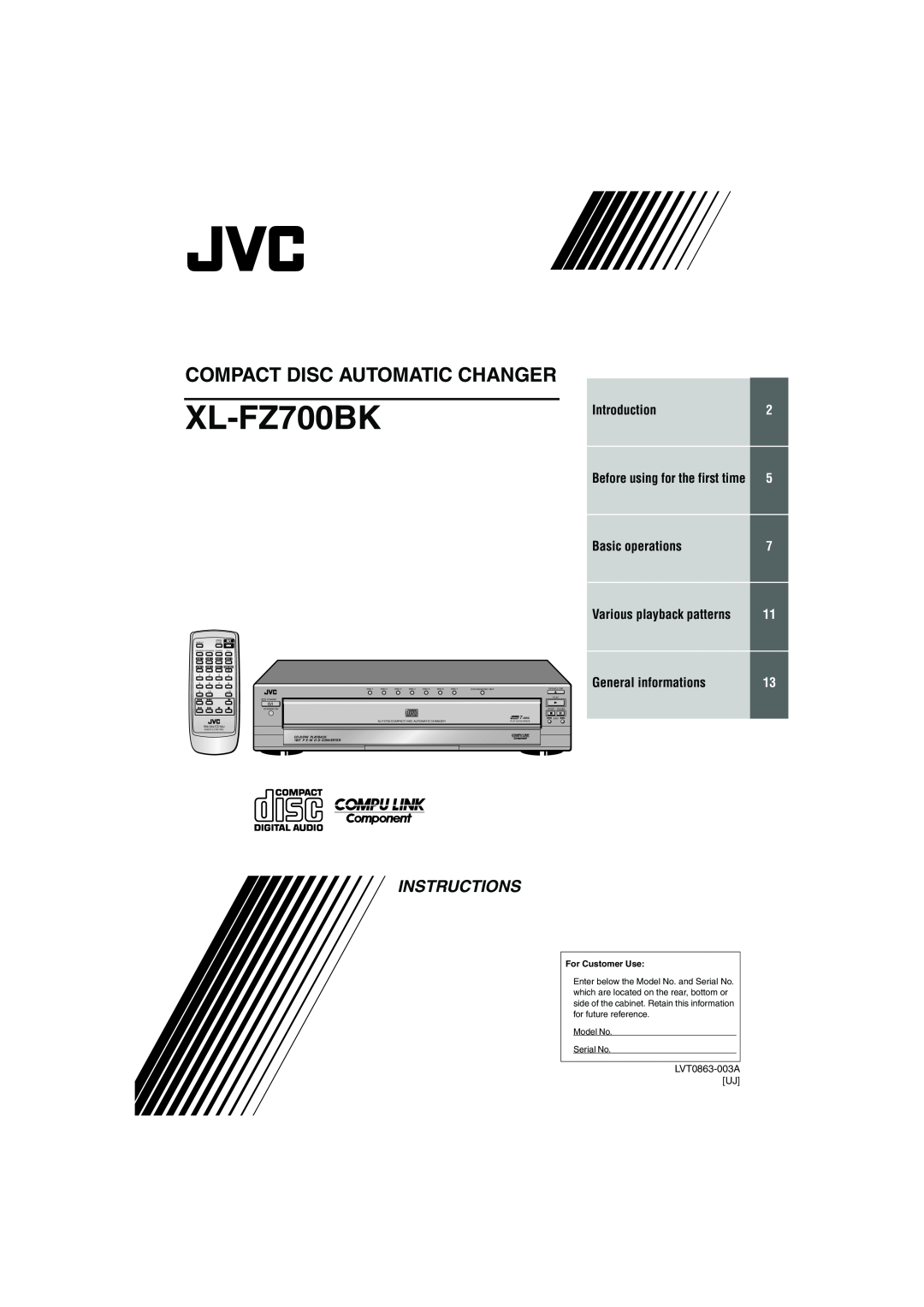JVC XL-FZ700BK manual Compact Disc Automatic Changer, Instructions, Introduction, Basic operations, General informations 