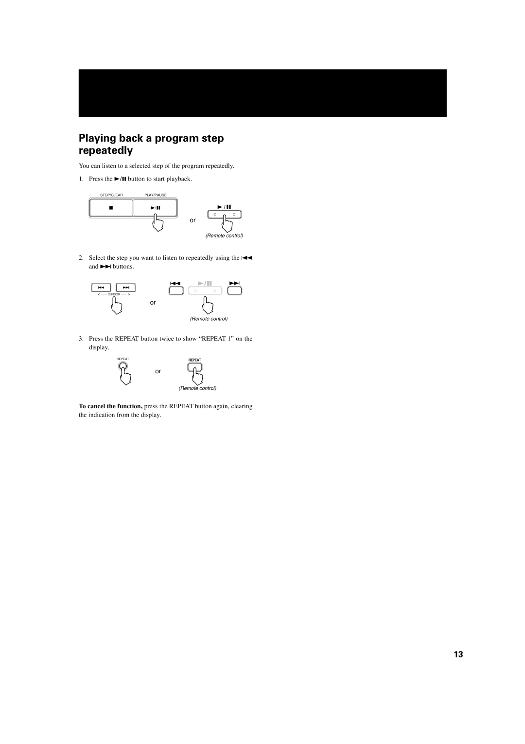 JVC XL-MC334BK manual Playing back a program step repeatedly 