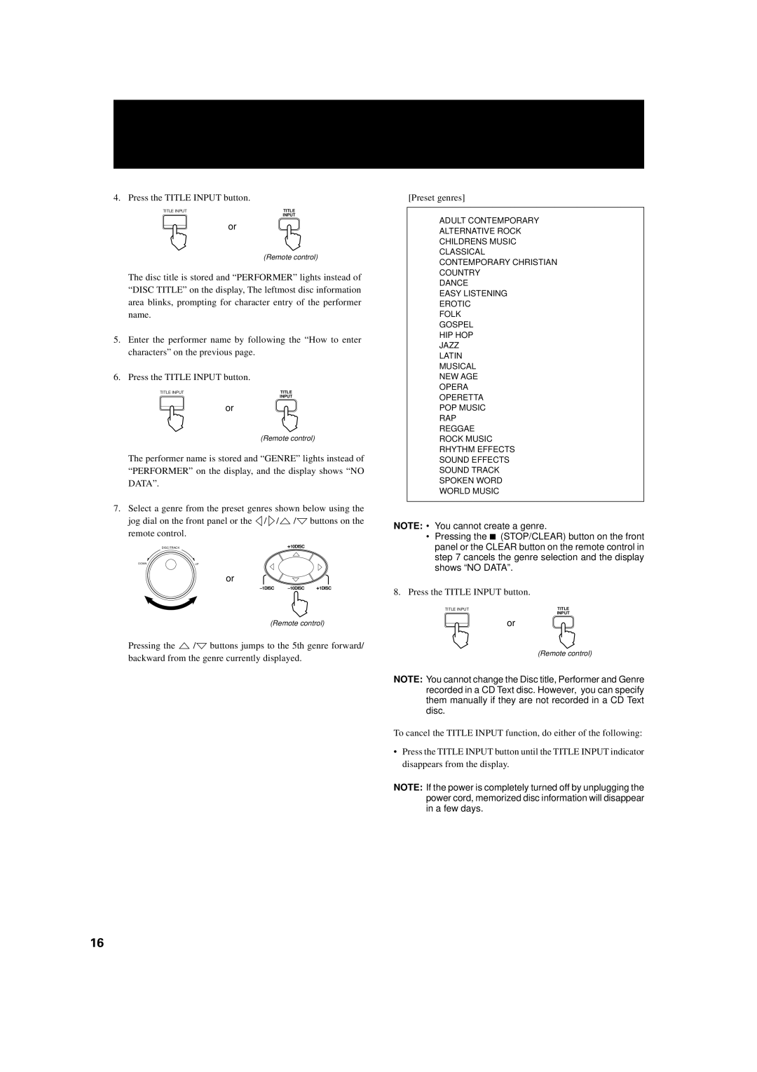 JVC XL-MC334BK manual Press the Title Input button 