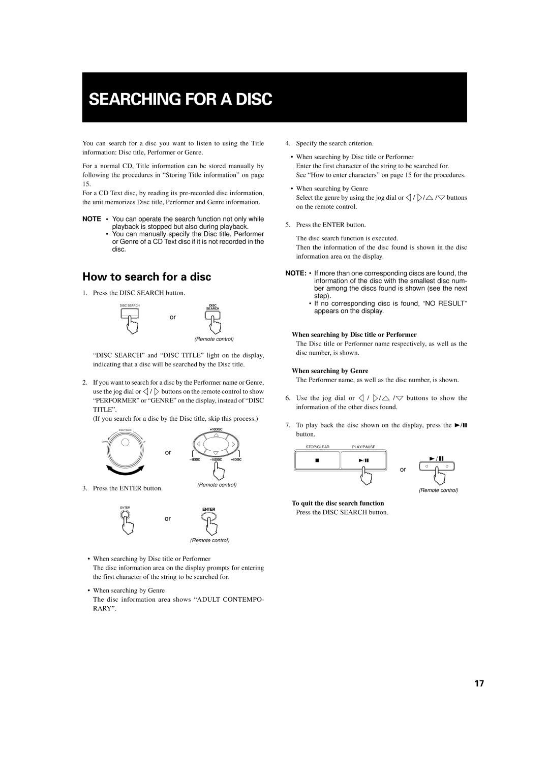 JVC XL-MC334BK manual Searching for a Disc, How to search for a disc 