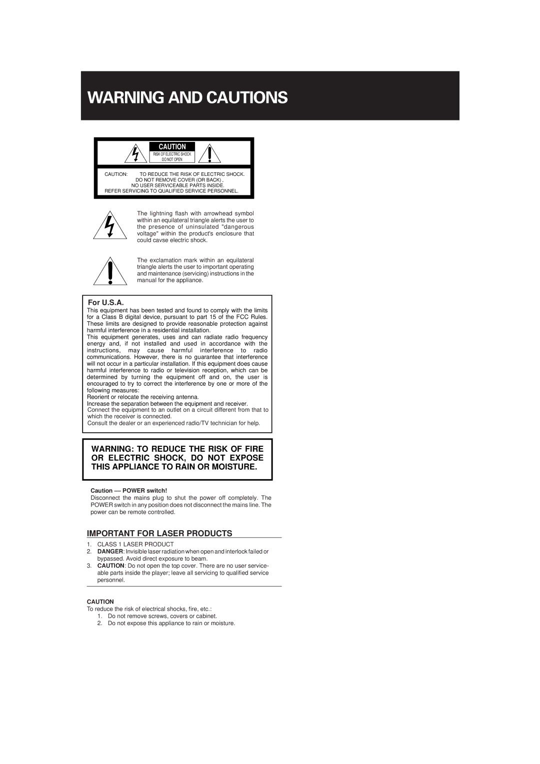 JVC XL-MC334BK manual Important for Laser Products 