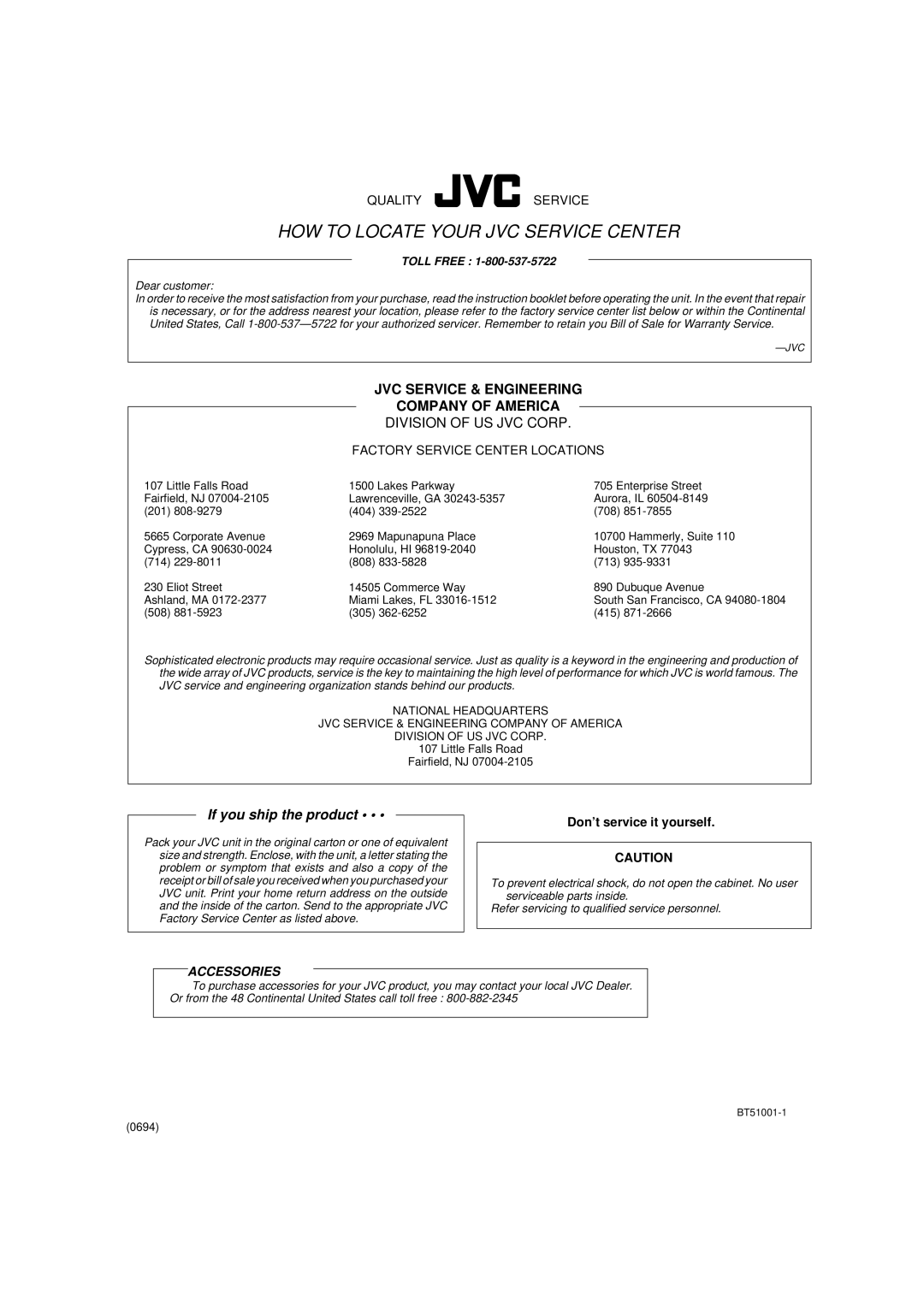 JVC XL-MC334BK manual HOW to Locate Your JVC Service Center 