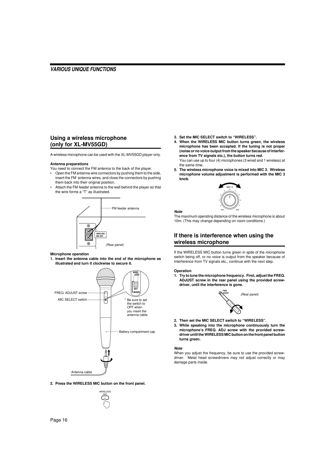 JVC manual Using a wireless microphone only for XL-MV55GD, If there is interference when using the wireless microphone 