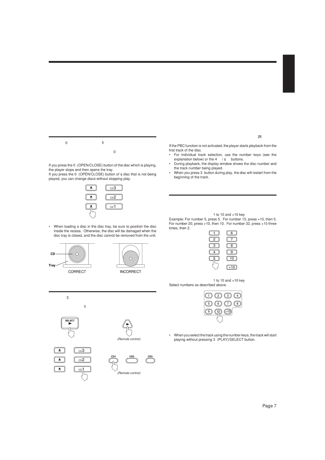 JVC XL-MV7000GD manual Inserting/removing discs, Starting to play discs, Using number keys 