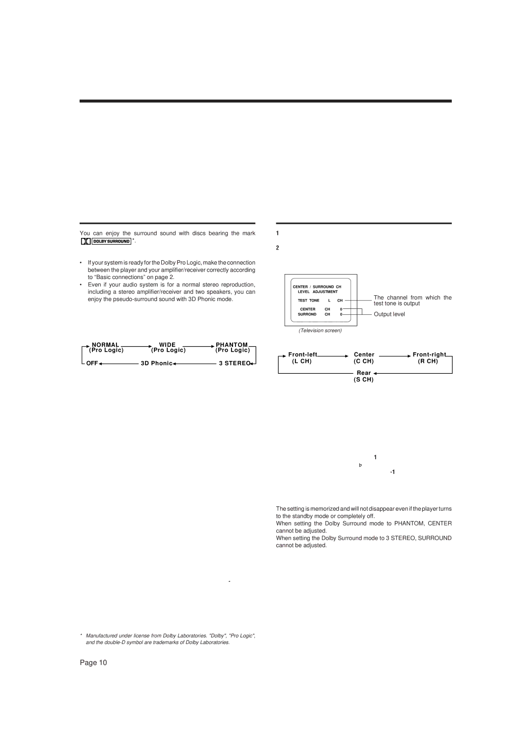 JVC XL-MV7000GD manual Selecting the Dolby Surround mode, To adjust the output balance of speakers 