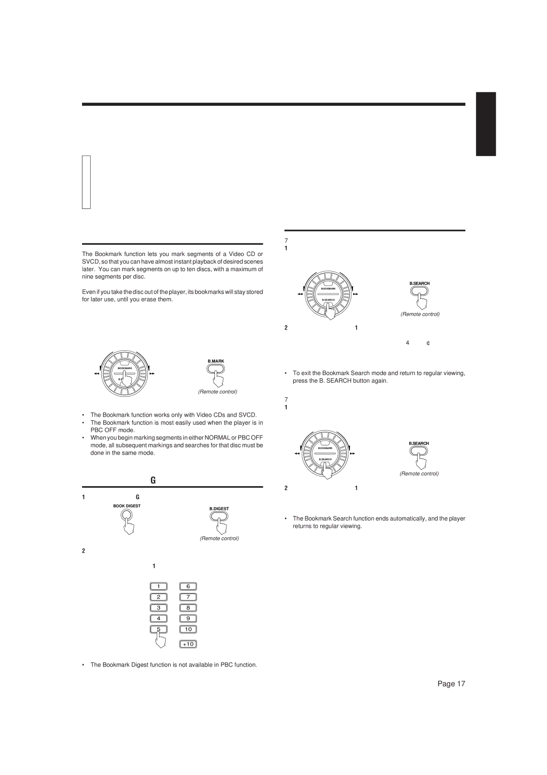 JVC XL-MV7000GD manual Playback with Bookmark function, Using the B. Search button, Using the Book Digest button 