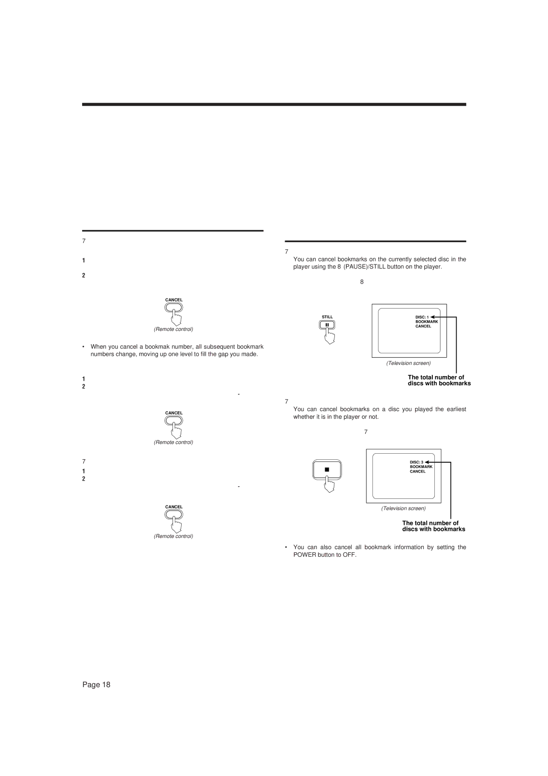 JVC XL-MV7000GD manual Canceling individual bookmarks, Canceling all bookmarks on individual discs 