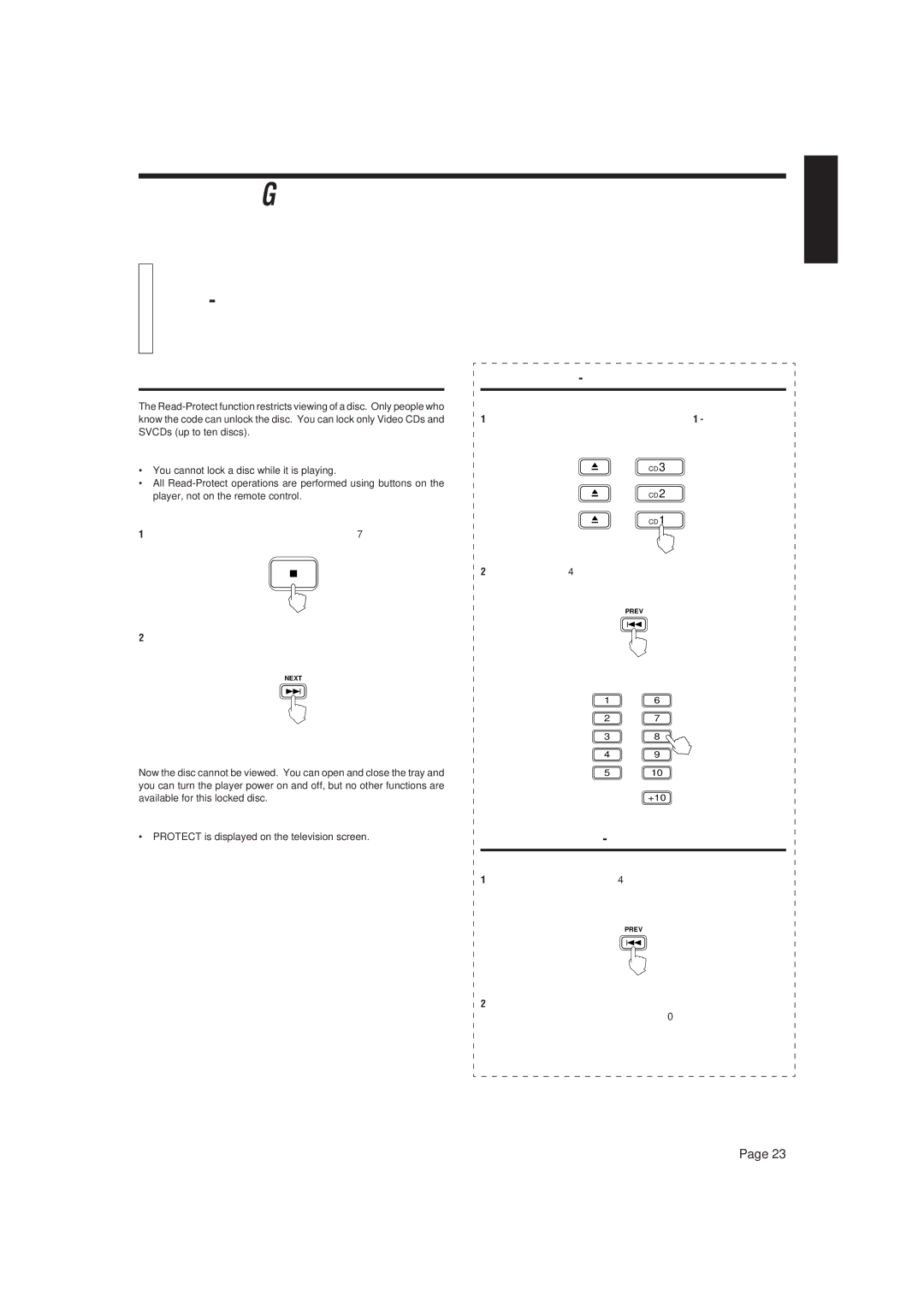 JVC XL-MV7000GD manual Restricting USE of Your Discs, Locking a disc with Read-Protect function, Canceling Read-Protect 