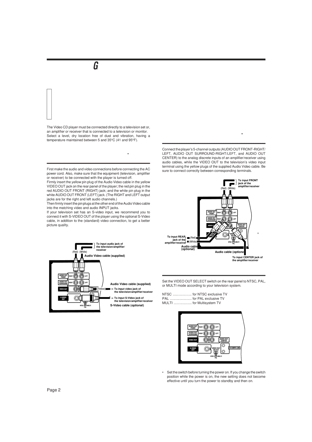 JVC XL-MV7000GD manual Before Using for the First Time, Basic connections, Video out select 