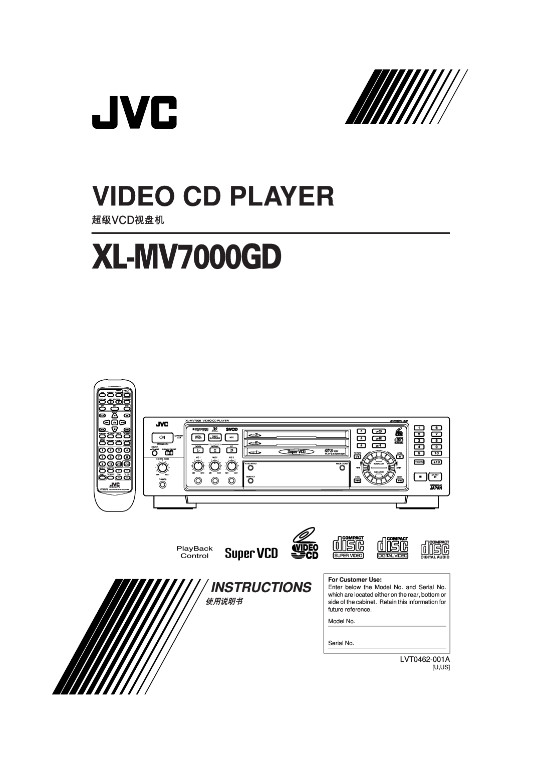 JVC XL-MV7000GD manual LVT0462-001A, Video Cd Player, Instructions 