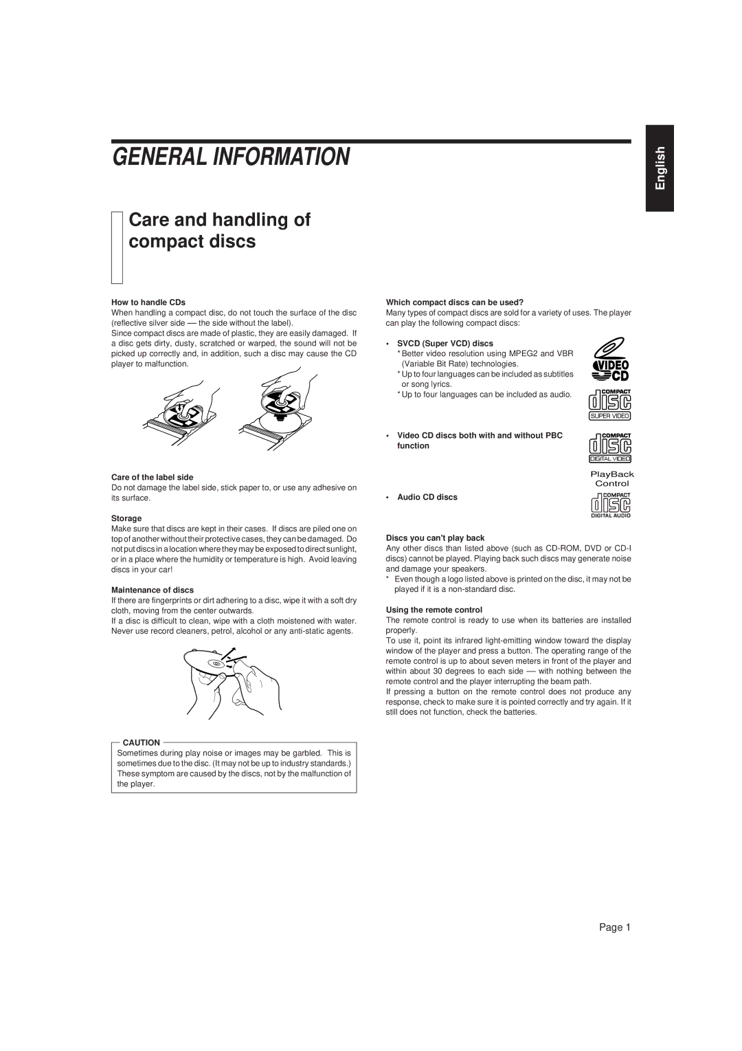 JVC XL-MV757TN, XL-MV777GD manual Care and handling of compact discs 