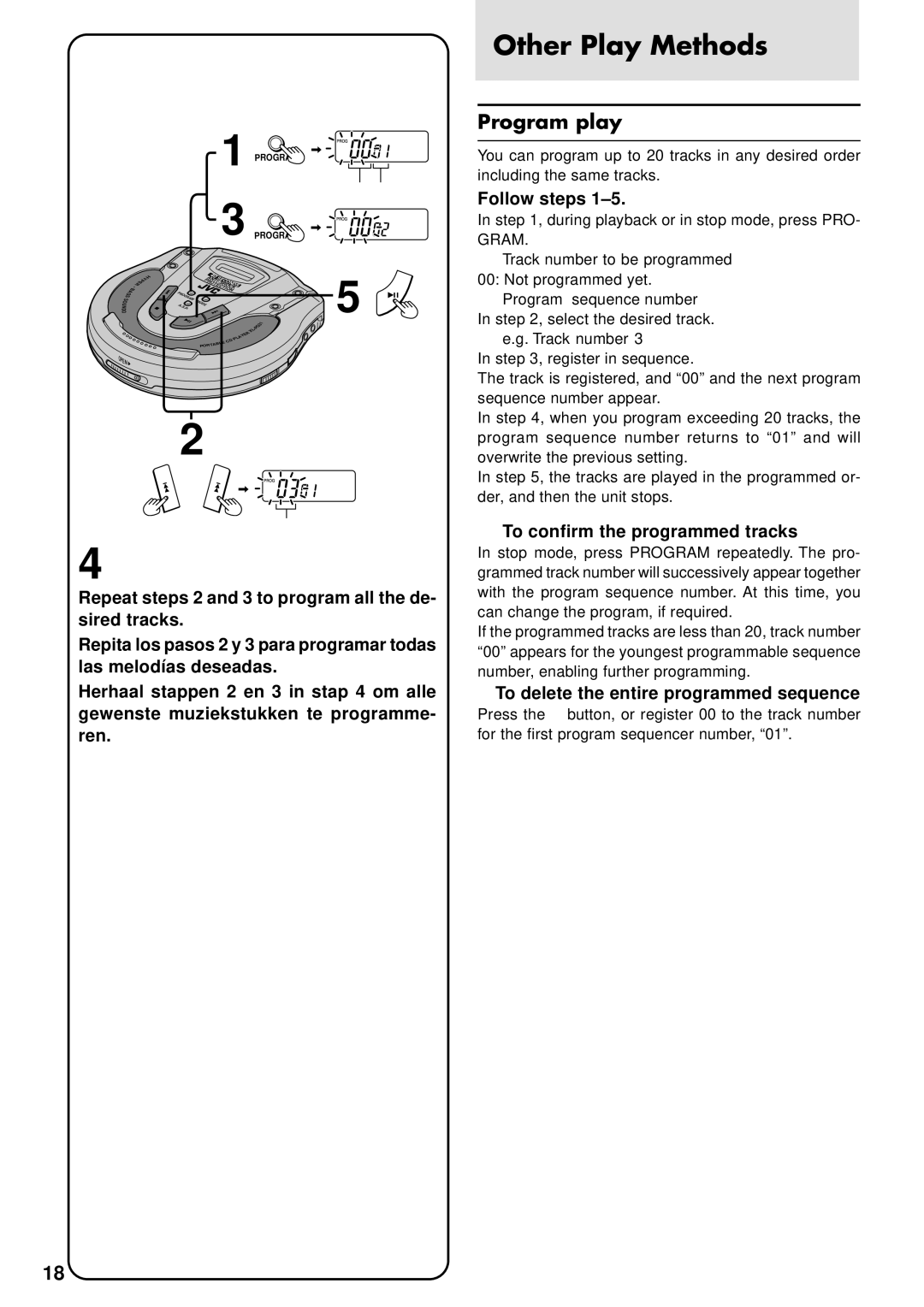 JVC XL-PG31, XL-PG51, XL-PV310 Other Play Methods, Program play, To delete the entire programmed sequence 