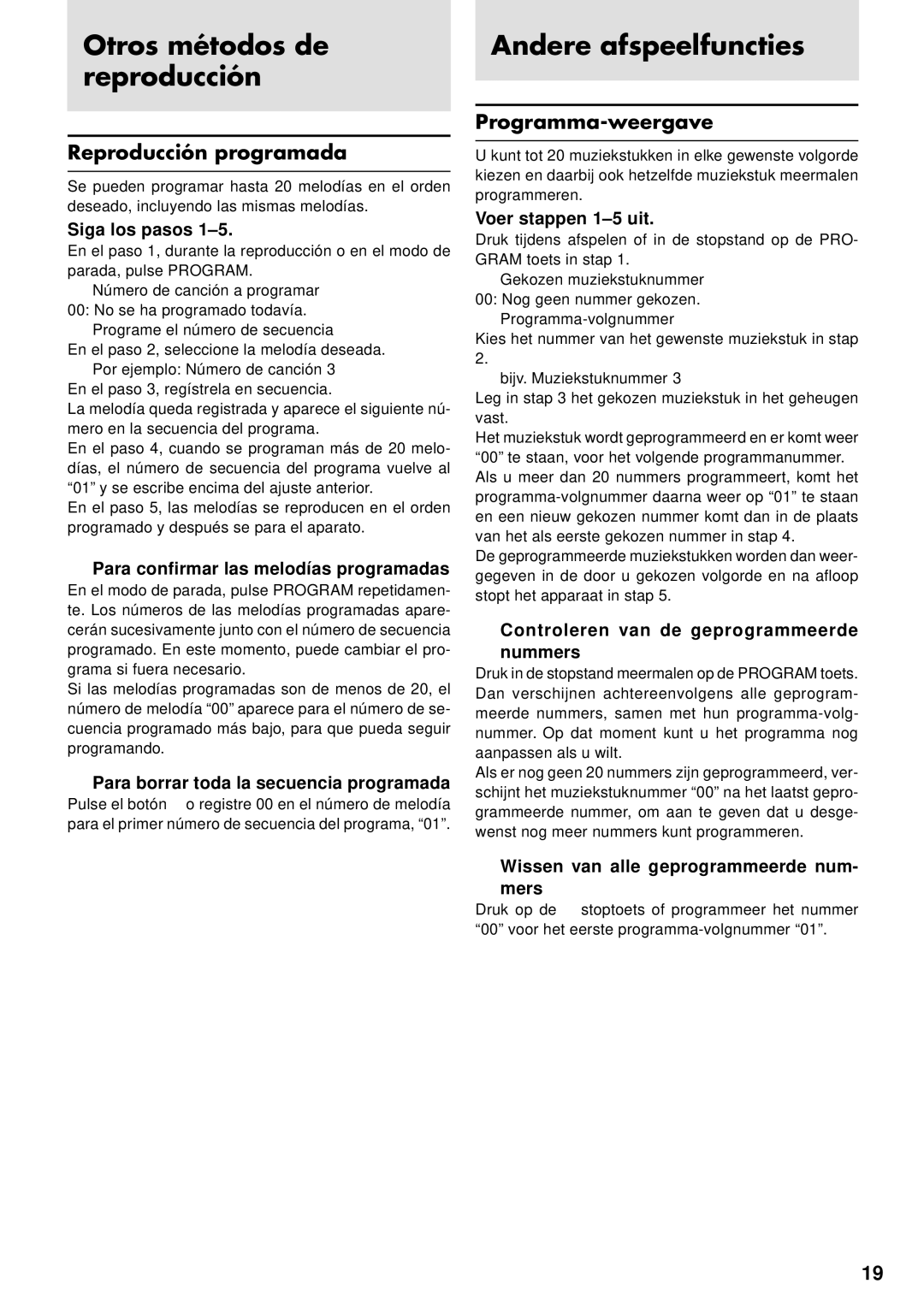 JVC XL-PG51, XL-PG31 Otros métodos de reproducción, Andere afspeelfuncties, Reproducción programada, Programma-weergave 