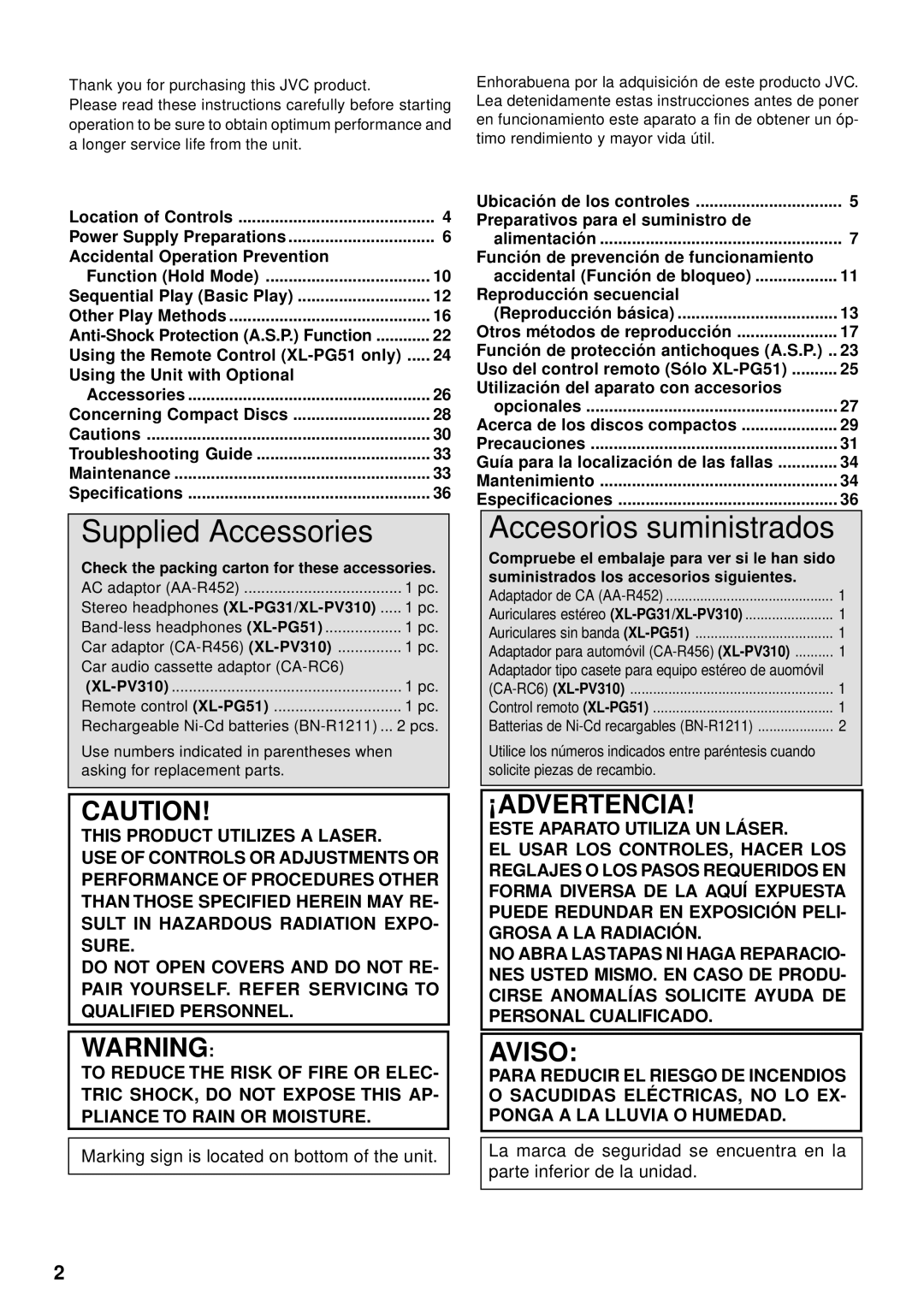 JVC XL-PV310, XL-PG31, XL-PG51 operating instructions Dear Customer 