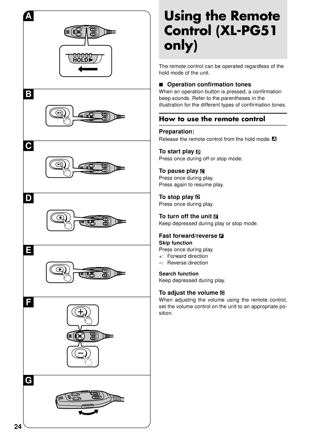 JVC XL-PG31, XL-PG51, XL-PV310 operating instructions How to use the remote control 