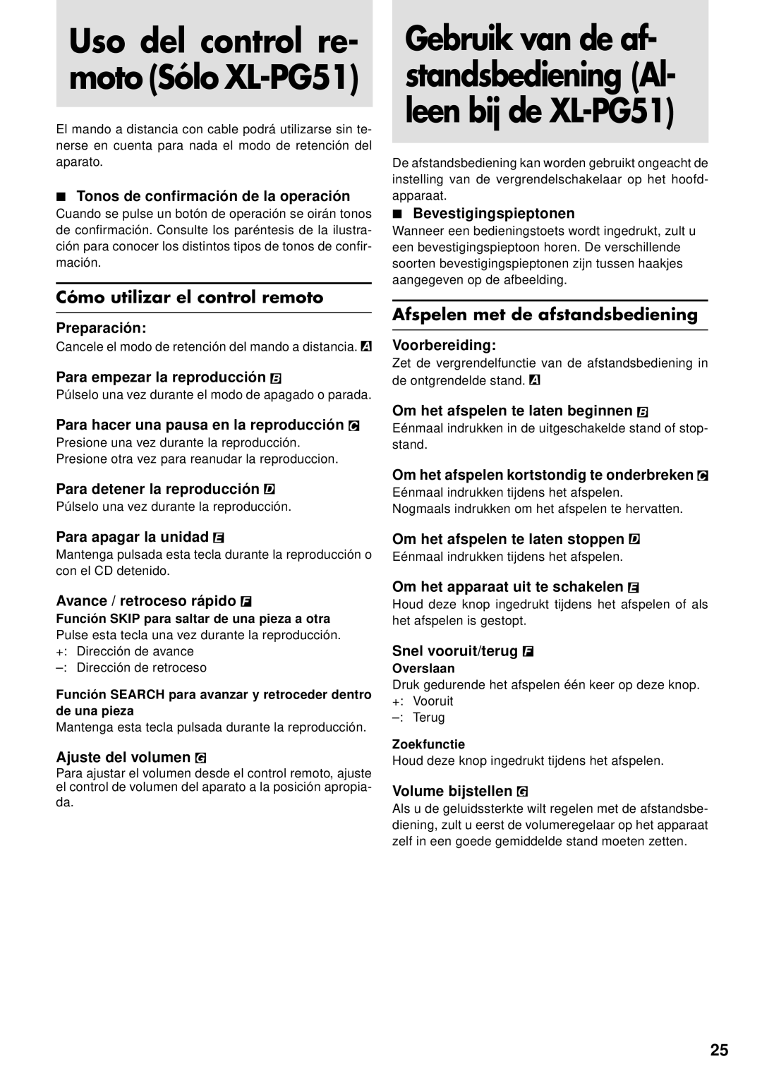 JVC XL-PG51, XL-PG31, XL-PV310 operating instructions Cómo utilizar el control remoto, Afspelen met de afstandsbediening 