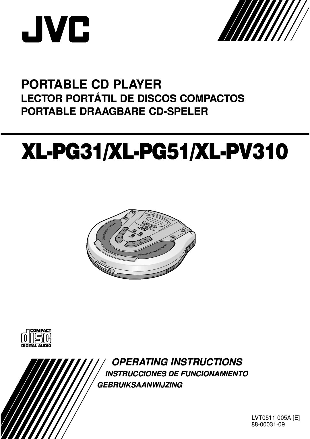 JVC operating instructions LVT0511-005A E, XL-PG31/XL-PG51/XL-PV310, Portable Cd Player, Operating Instructions, Shond 