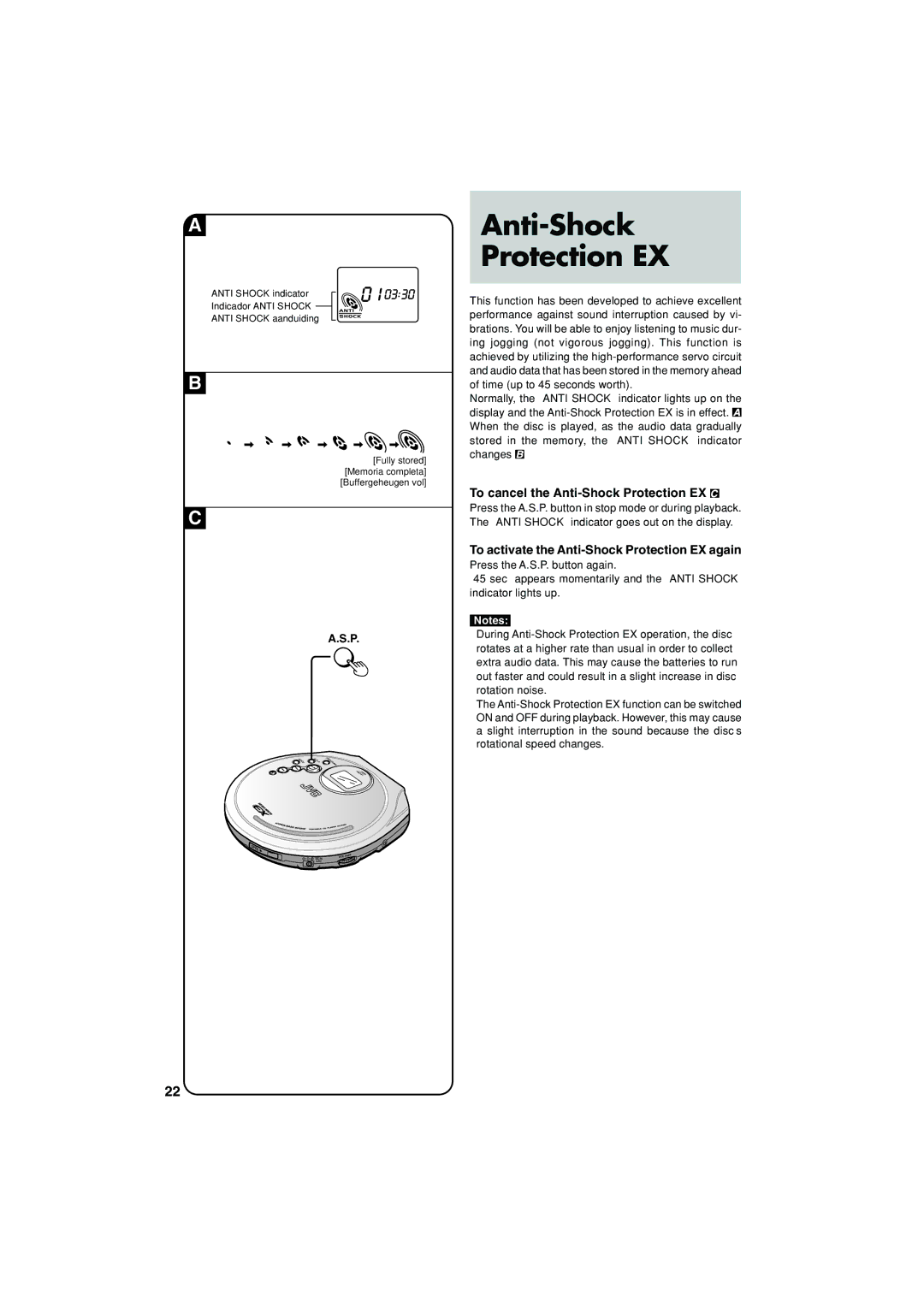 JVC XL-PG57SL, XL-PG37SL To cancel the Anti-Shock Protection EX, To activate the Anti-Shock Protection EX again 