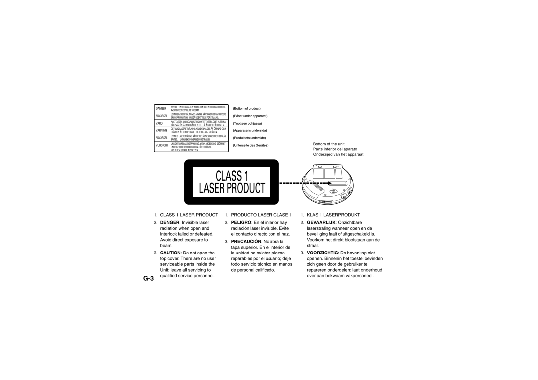 JVC XL-PG38BP operating instructions Class 1 Laser Product 