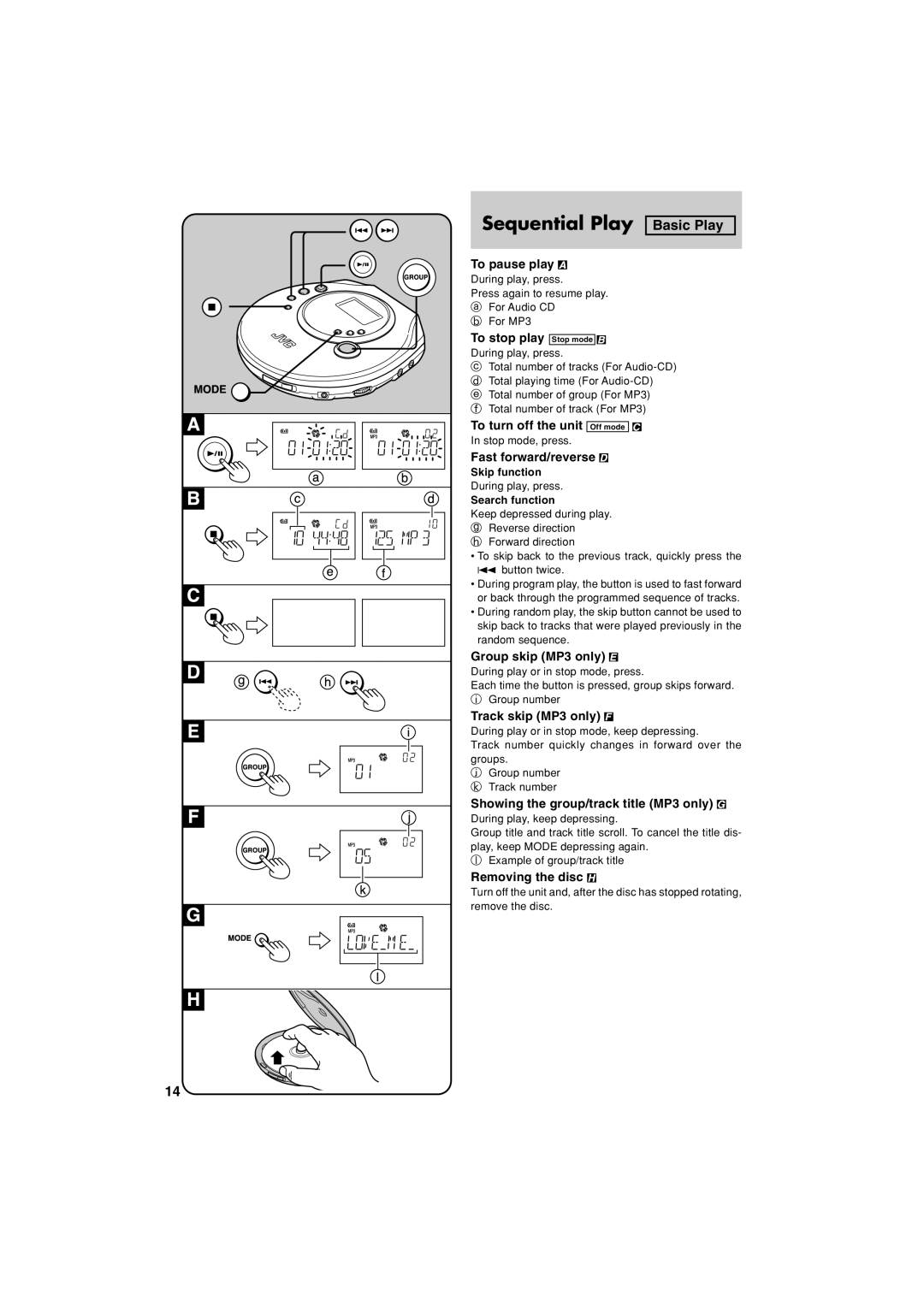 JVC XL-PM20SL manual Sequential Play Basic Play 