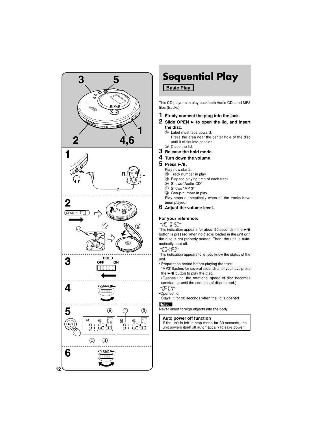 JVC XL-PM20SL manual Sequential Play, Volume, Basic Play, VOLUMEd, 4,61 