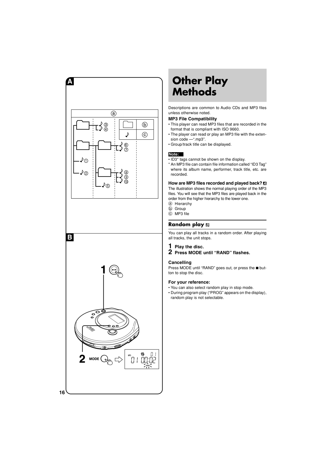 JVC XL-PM20SL manual Other Play, Methods, Random play, Mode 