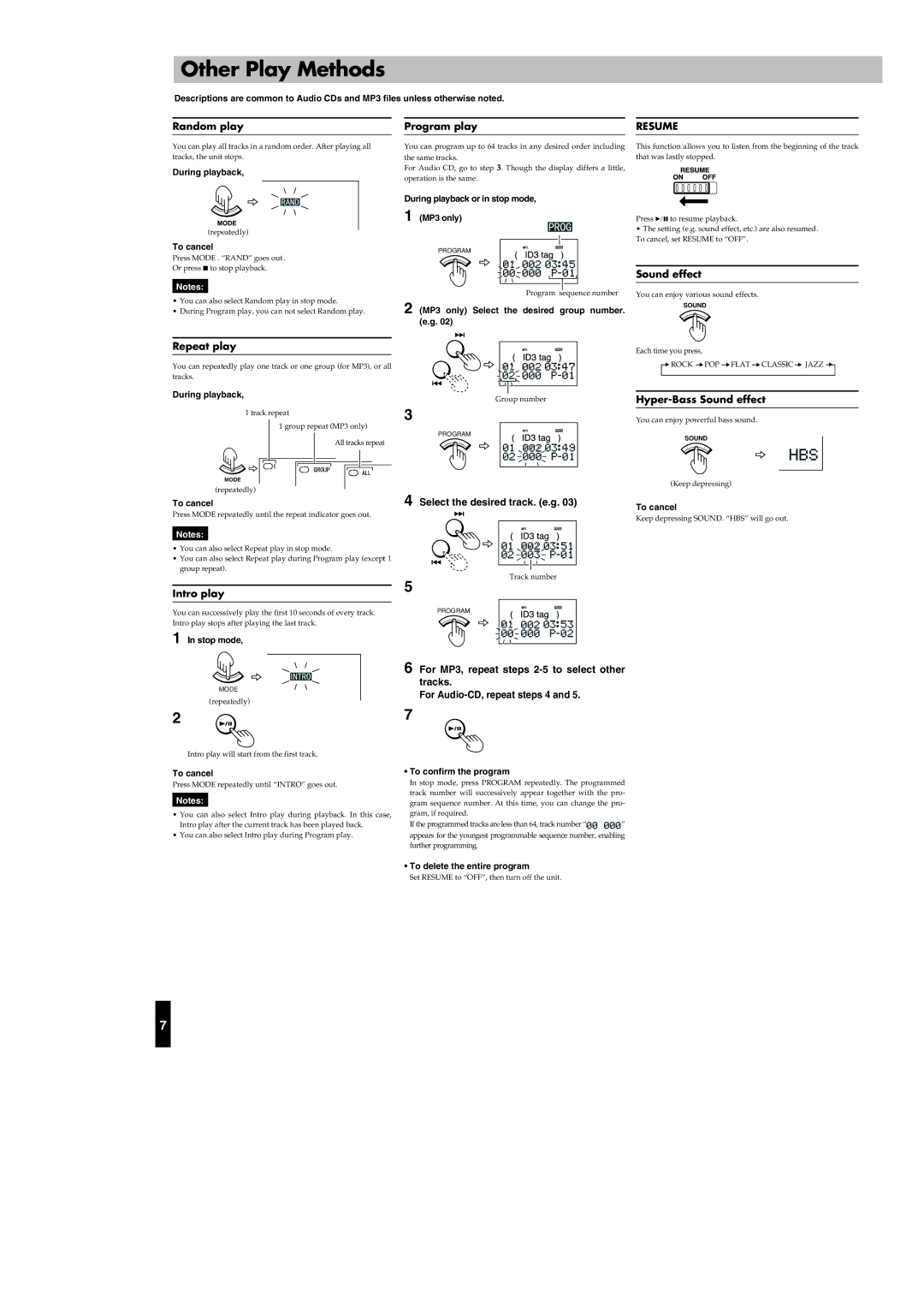 JVC XL-PM25BKC operating instructions Other Play Methods, Resume 