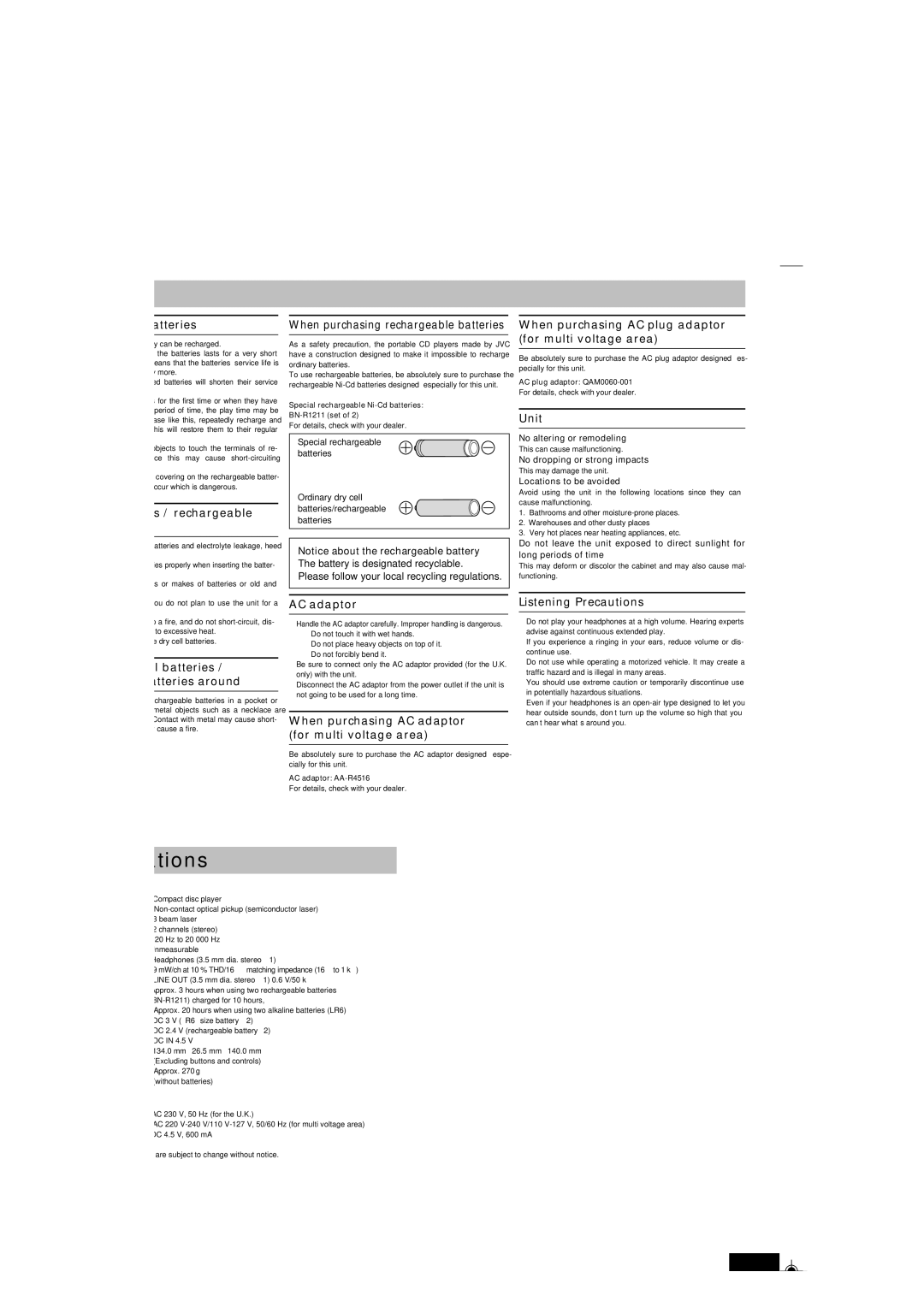 JVC XL-PM25SL user service Specifications 