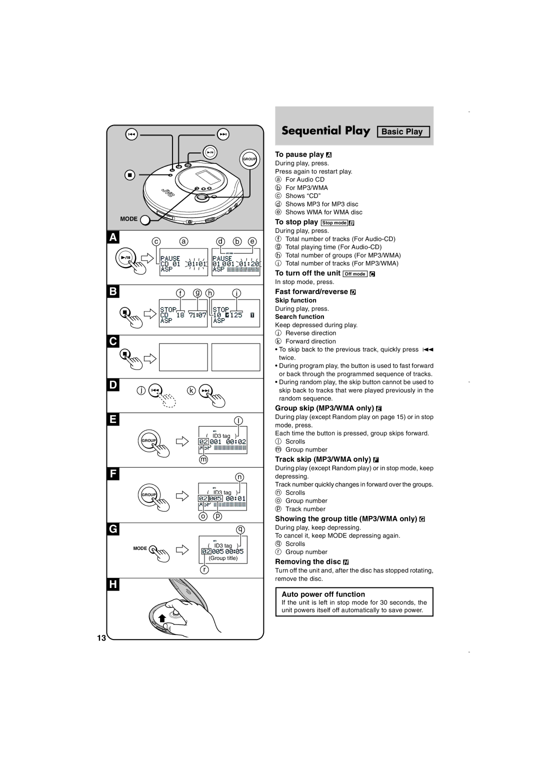 JVC XL-PM30SL operating instructions Sequential Play Basic Play 