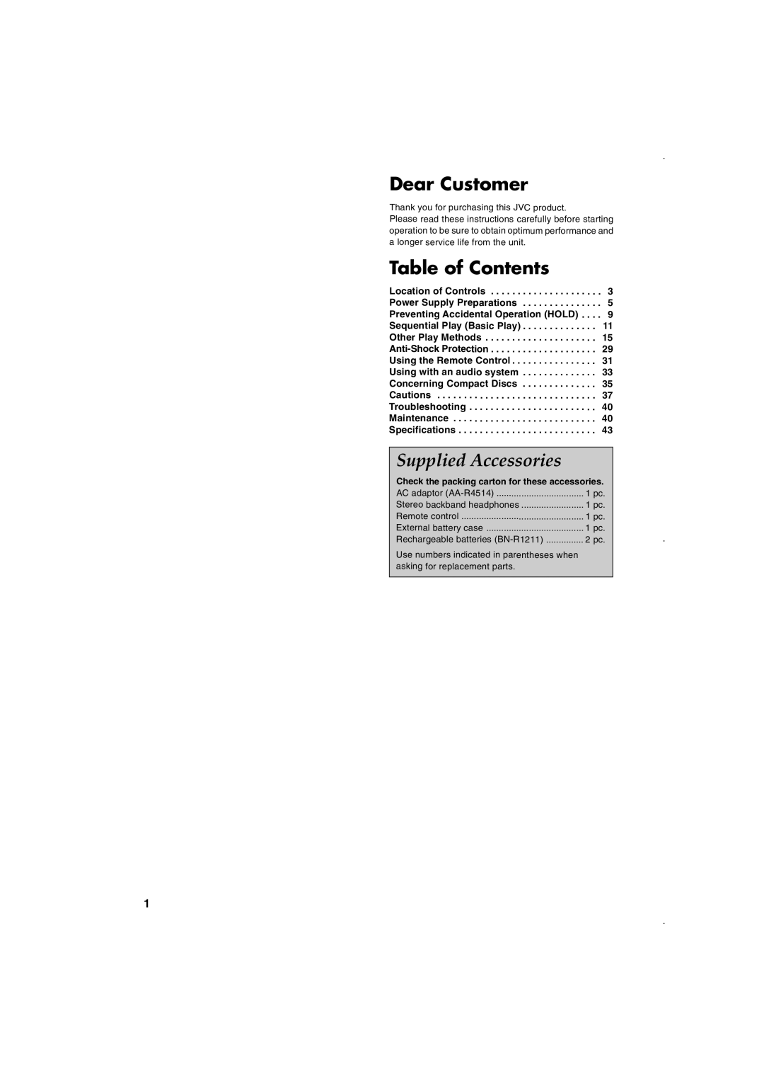 JVC XL-PM30SL operating instructions Dear Customer 