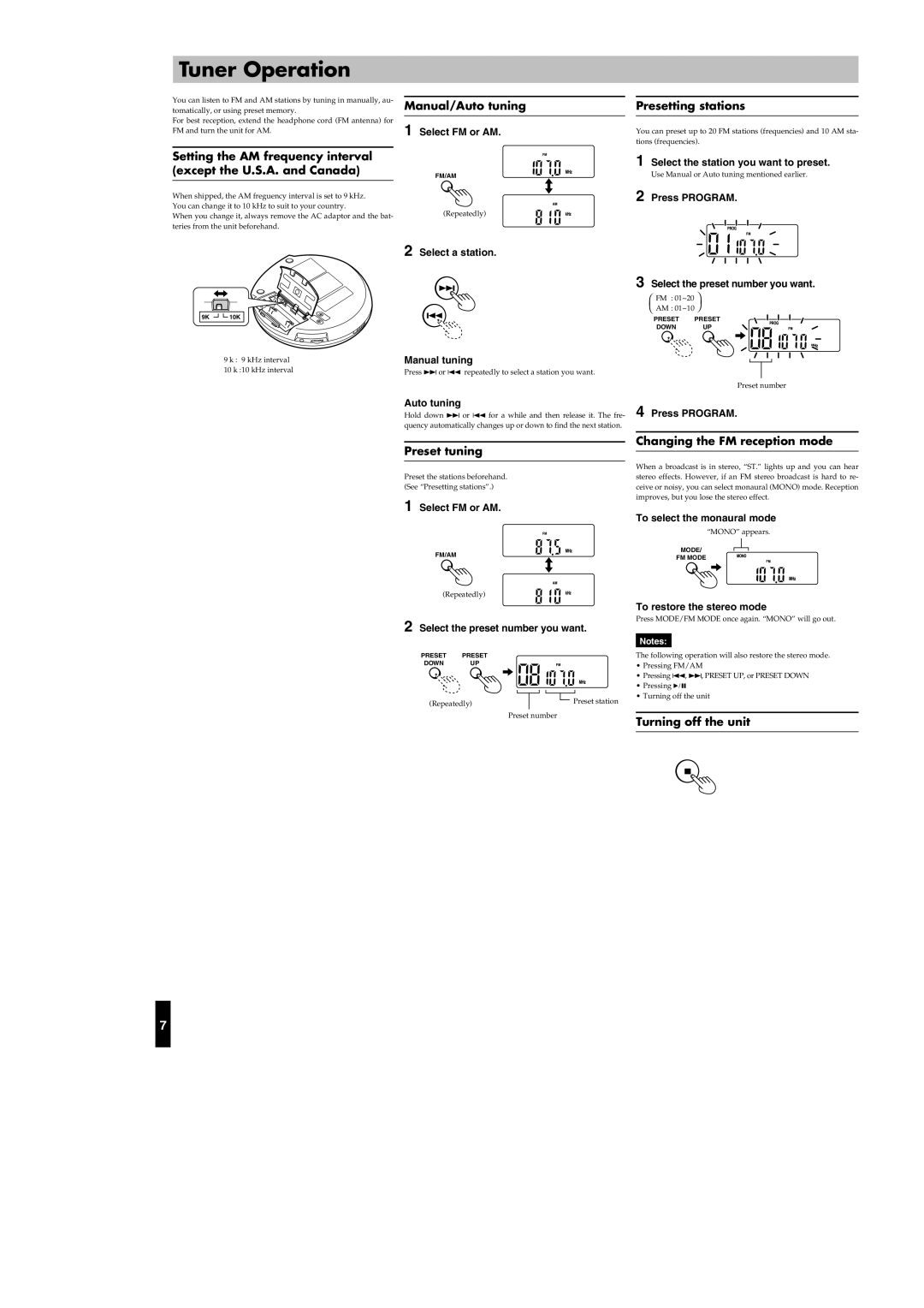 JVC XL-PR1BK manual Tuner Operation 