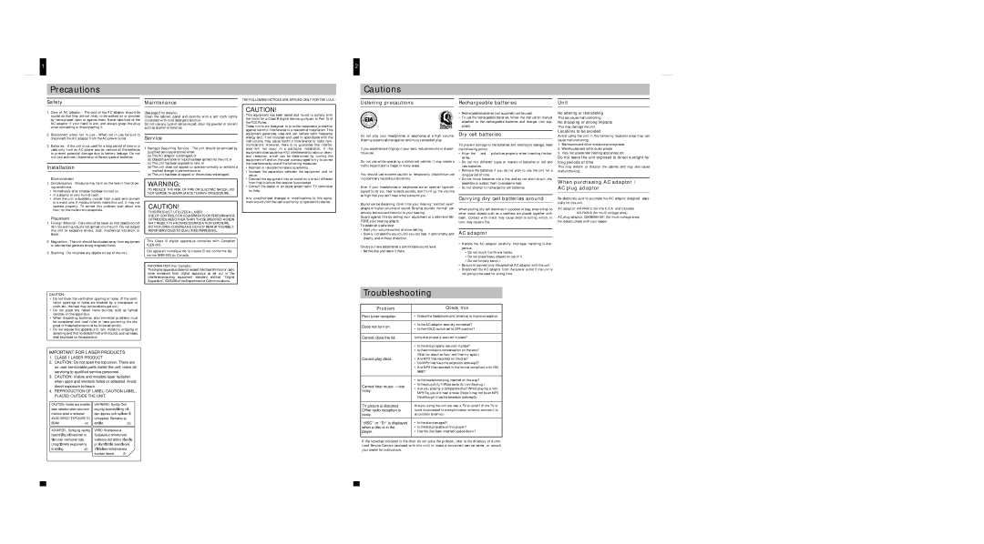 JVC XL-PR2B Concerning Compact Discs Power Supply Preparations, When purchasing AC adaptor / AC plug adaptor, Placement 