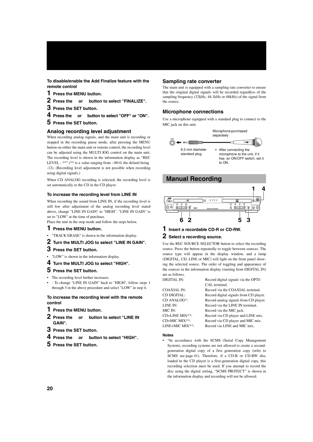 JVC XL-R2010BK manual Manual Recording, To increase the recording level from Line, LOW is shown in the information display 