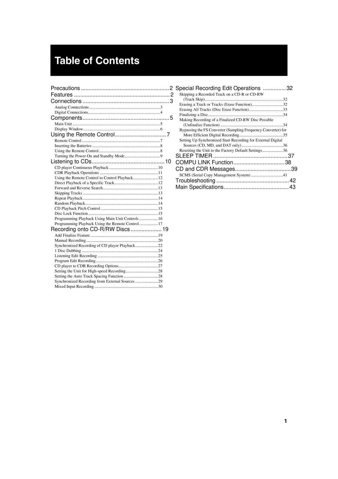 JVC XL-R2010BK manual Table of Contents 