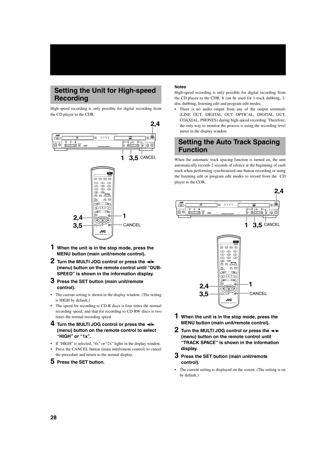 JVC XL-R2010BK manual Setting the Unit for High-speed Recording, Setting the Auto Track Spacing Function 