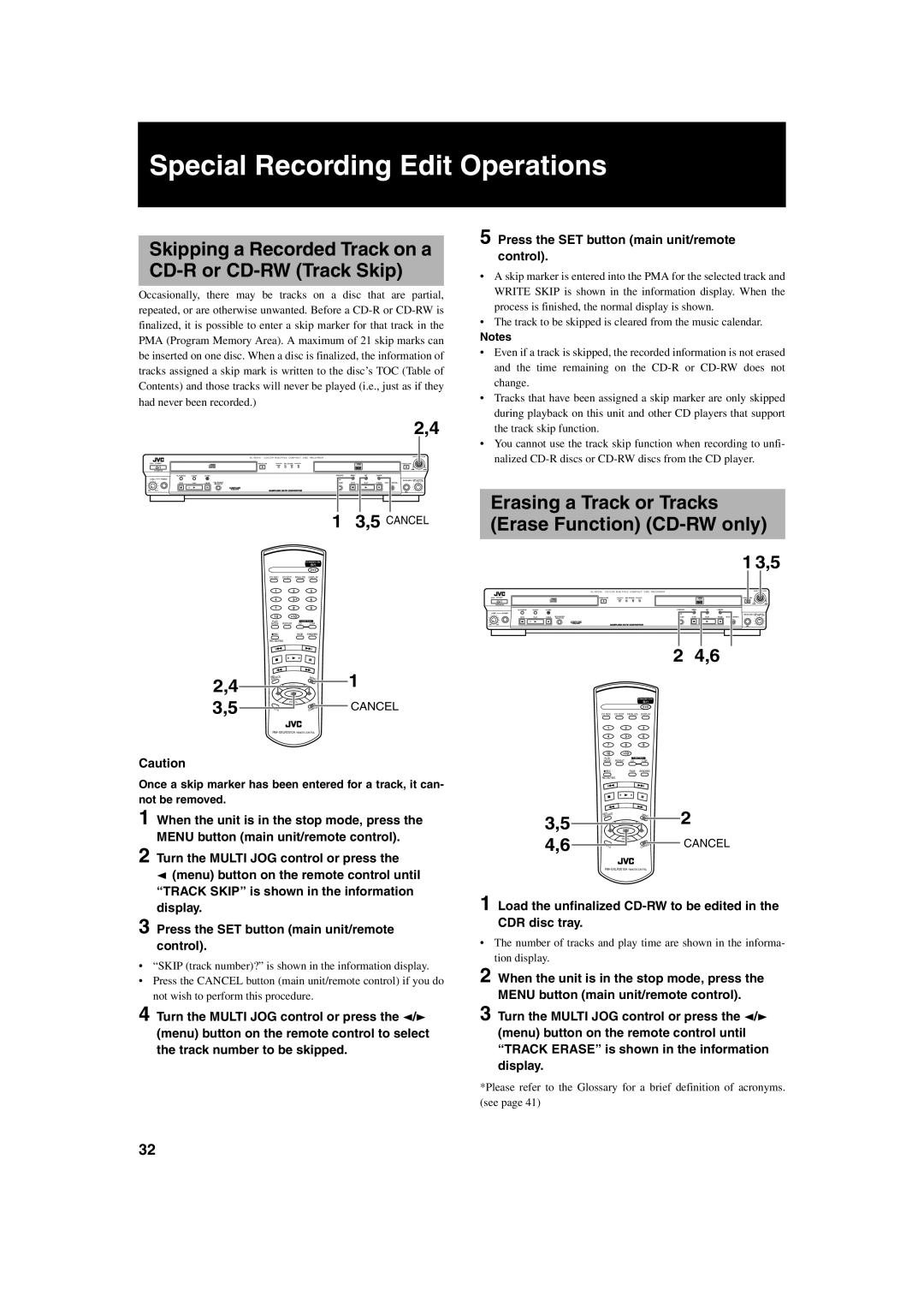 JVC XL-R2010BK manual Special Recording Edit Operations, Skipping a Recorded Track on a CD-R or CD-RW Track Skip 