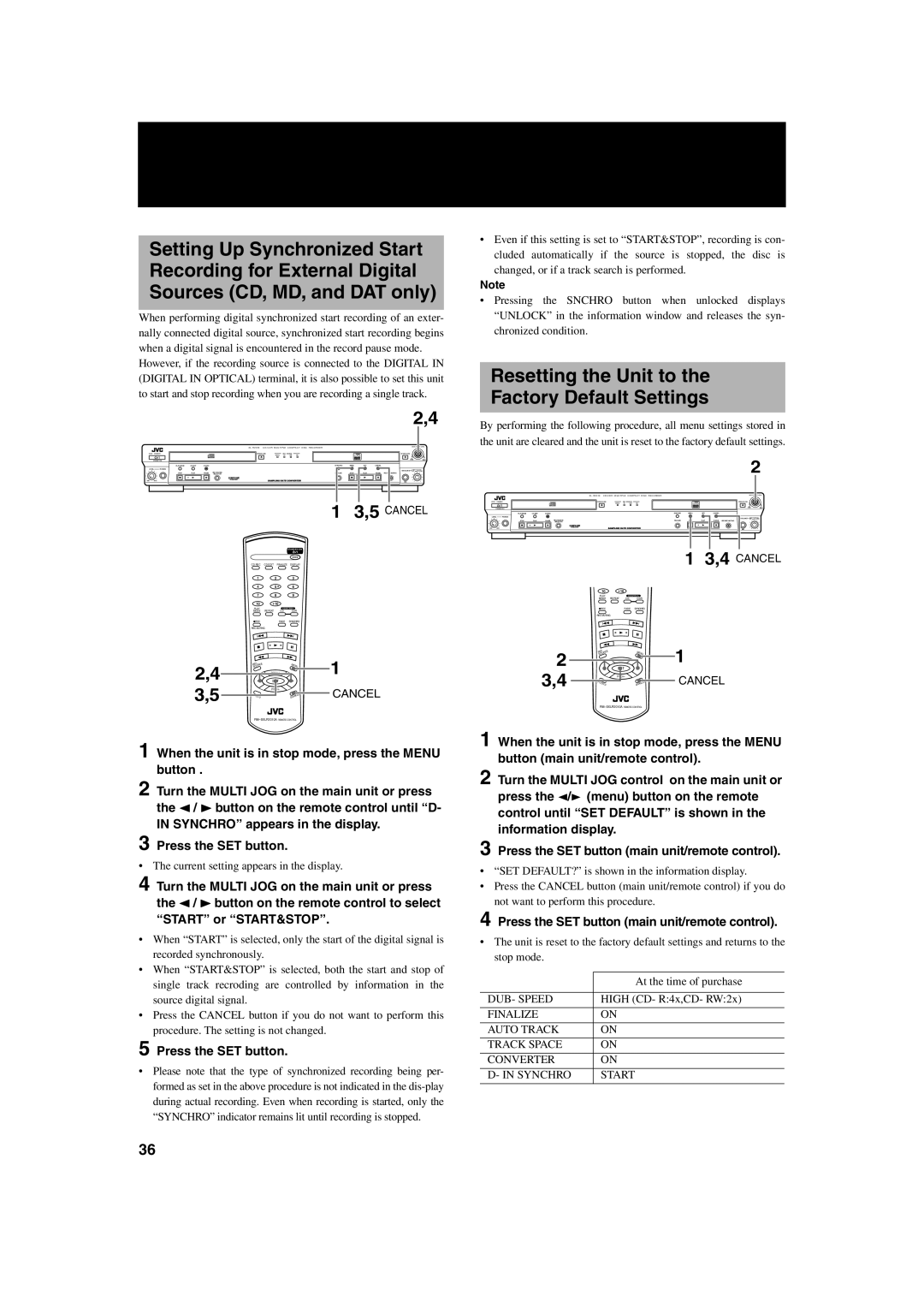 JVC XL-R2010BK manual Resetting the Unit to Factory Default Settings, Current setting appears in the display, DUB- Speed 