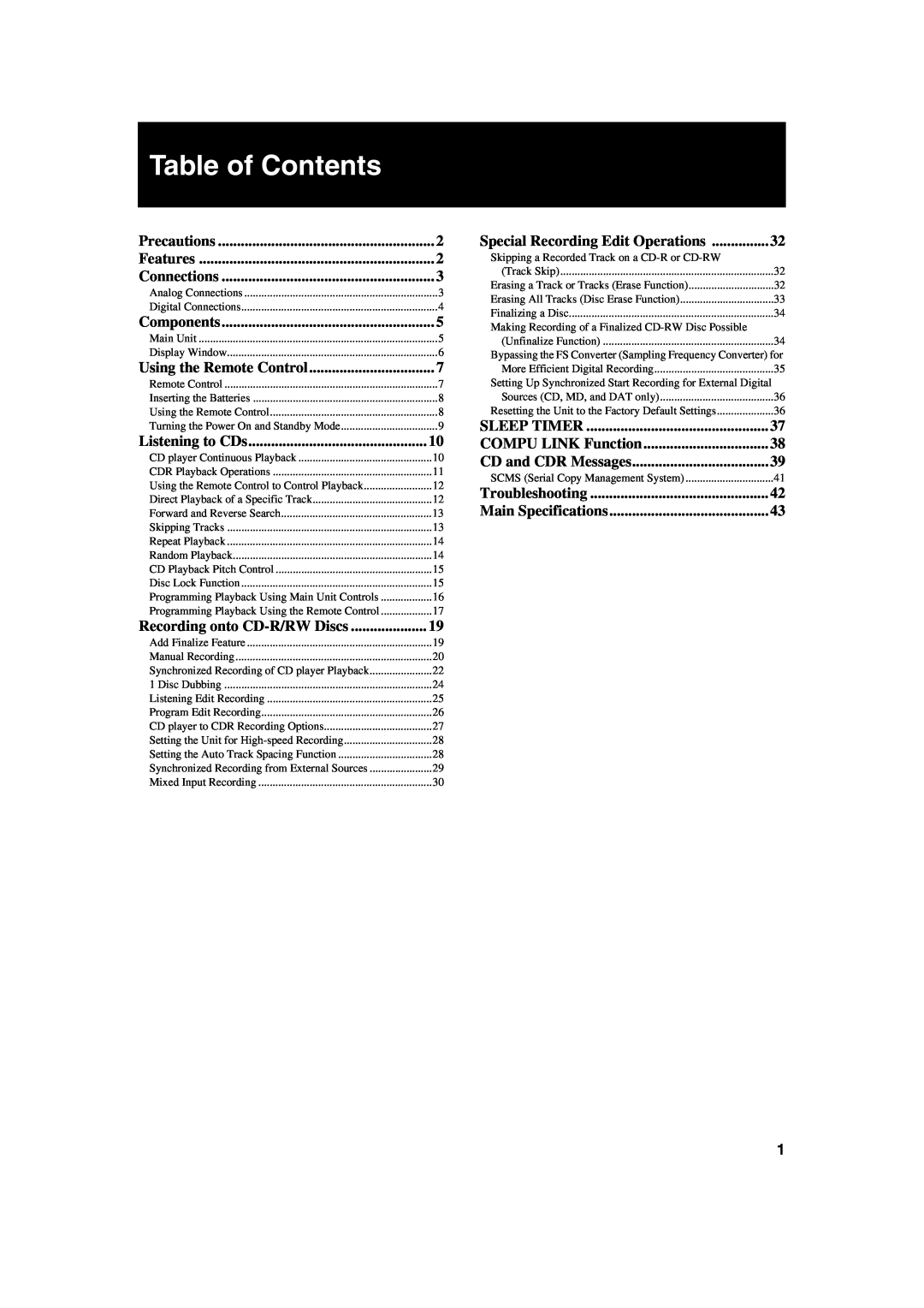 JVC XL-R2010BK manual Table of Contents 