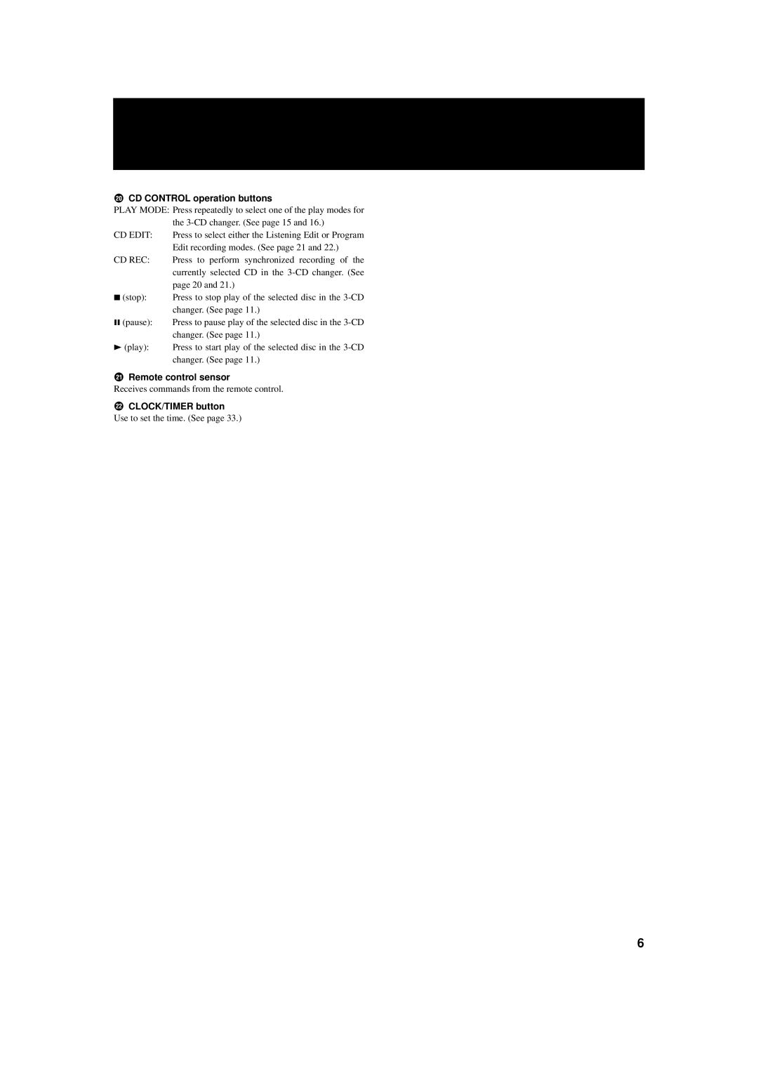 JVC XL-R5000BK manual CD Control operation buttons, CD Edit, Cd Rec, Remote control sensor, CLOCK/TIMER button 