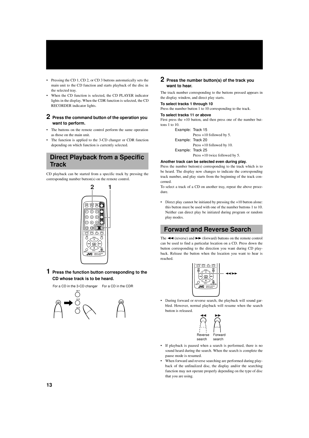 JVC XL-R5000BK manual Direct Playback from a Specific Track, Forward and Reverse Search 